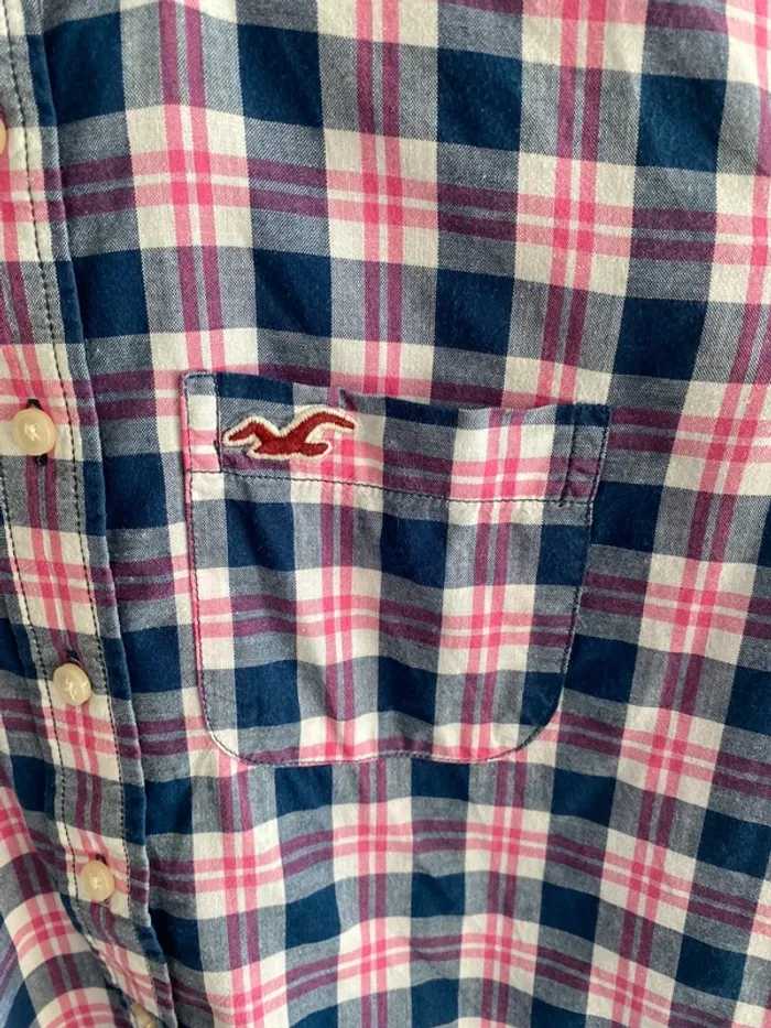 Chemise à carreaux hollister beu crème rose - photo numéro 4