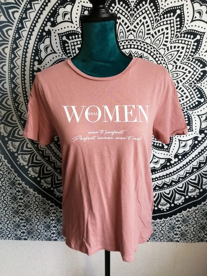 Tee-shirt vieux rose à message women / amisu / (M) - photo numéro 2