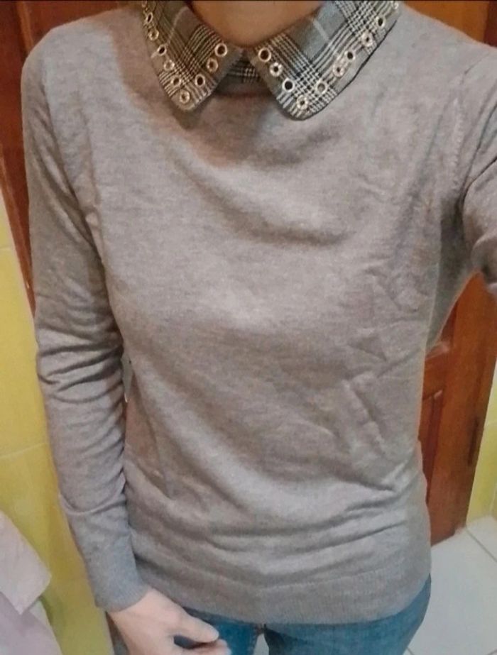 Pull femme col claudine gris - photo numéro 2