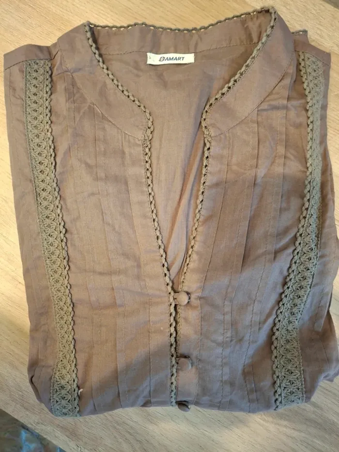 Chemisier en coton taupe avec manches longues - photo numéro 4