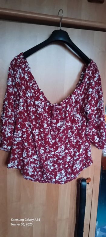Blouse col large bardot imprimé floral bordeaux femme 42 primark