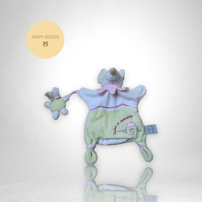 Peluche Doudou Marionnette Souris vert avec souriceau Doudou et compagnie DP210 - photo numéro 2