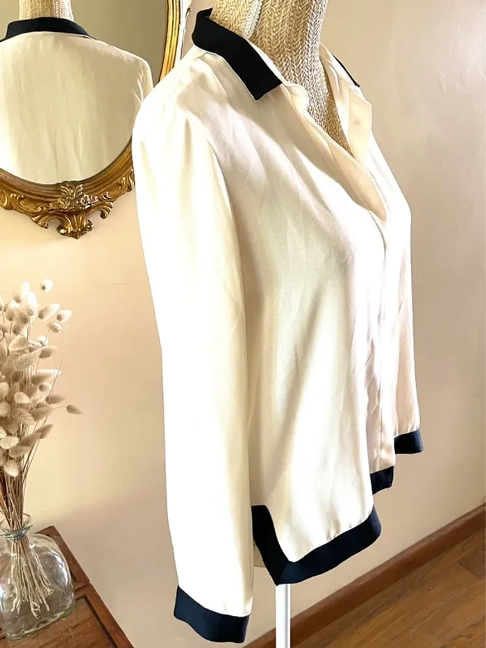 Sublime chemise blouse chic neuve Zara blanc écru et passementerie bordure  noir - photo numéro 4