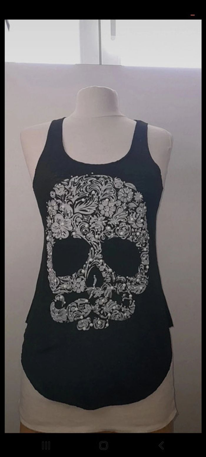 Débardeur noir blanc tête de mort taille s