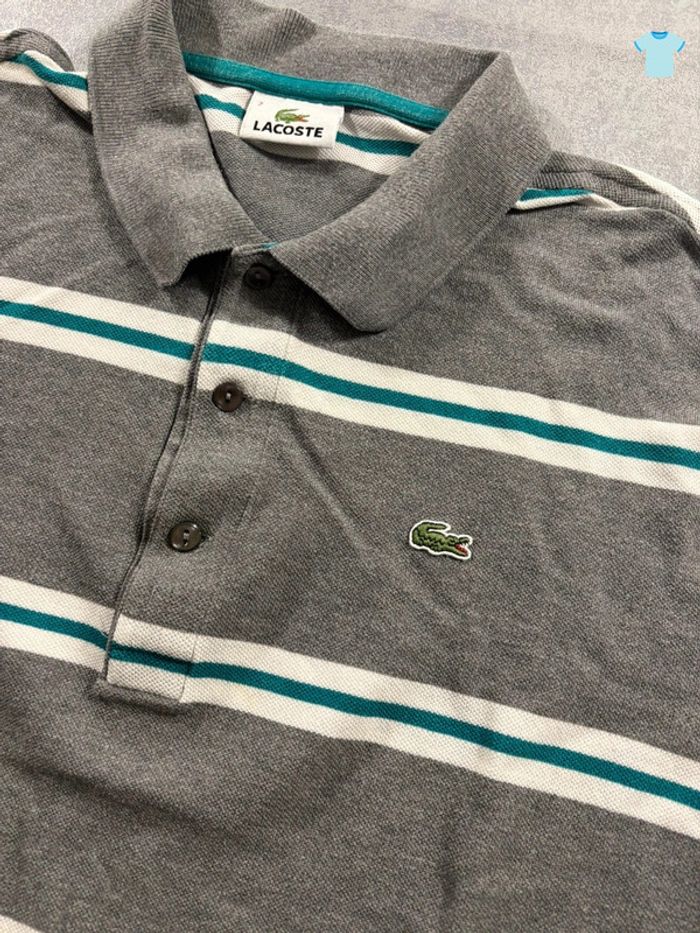 Polo Lacoste Manche longue Gris et vert Taille L - photo numéro 2