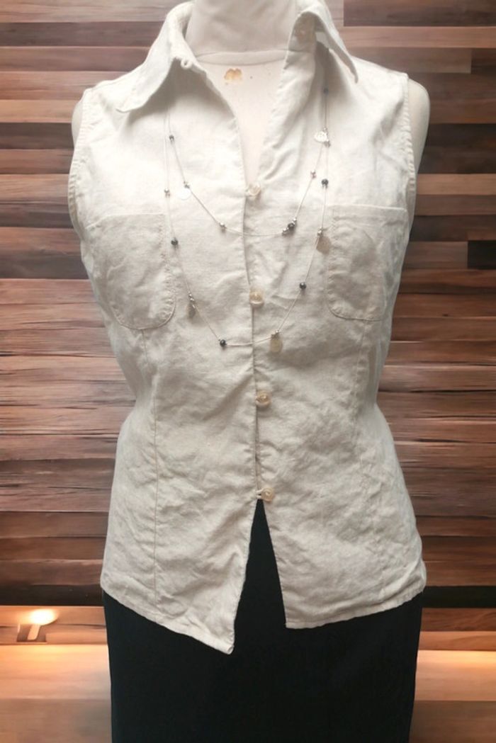 Jolie blouse sans manche à boutonner en lin - photo numéro 3