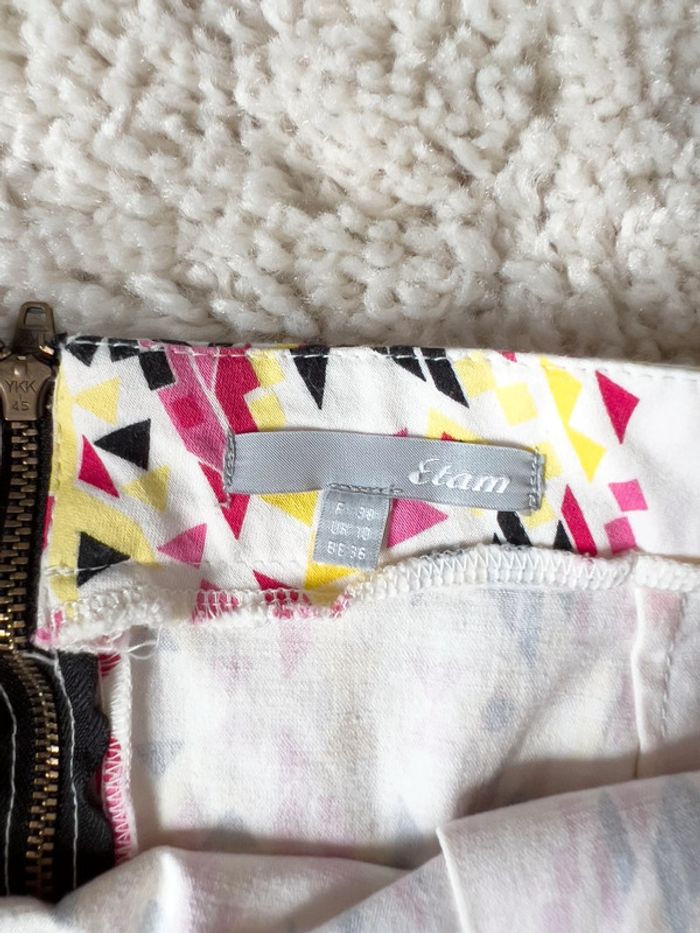 Magnifique jupe Etam motifs aztèques taille 38 blanc - rose - jaune - noir - photo numéro 3