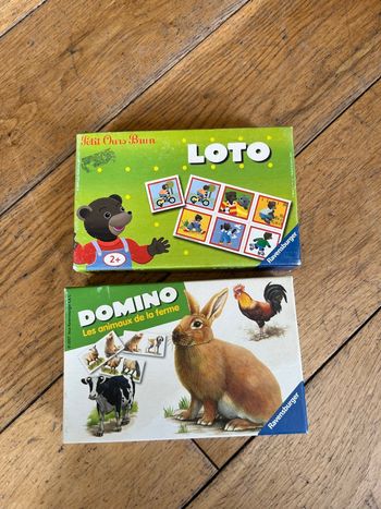 Lot loto Petit ours brun et domino animaux 