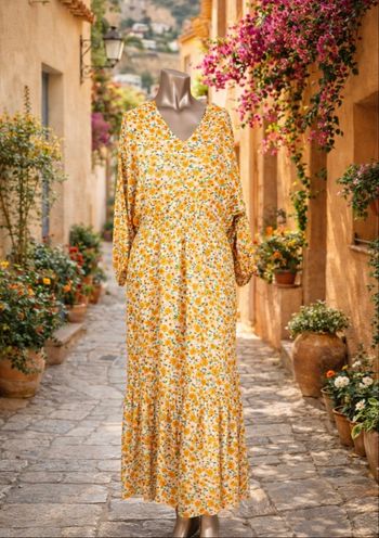 Robe longue bohème fleurie jaune & blanche taille 38 (M) Promod