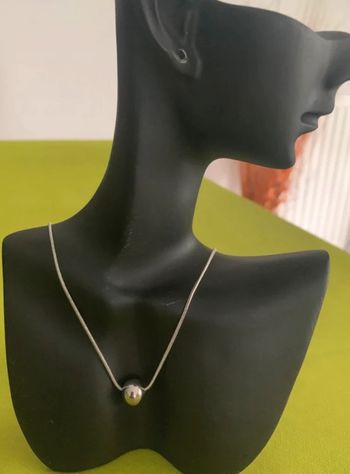 Collier perle en acier inoxydable argenté