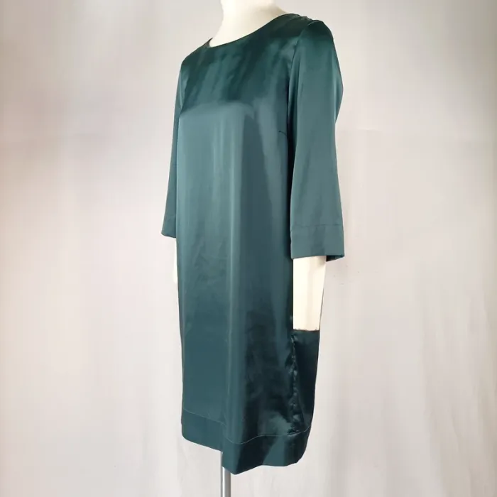 Robe droite satinée verte Rue Blanche manches 3/4 minimaliste chic taille 2 (M) A1127 - photo numéro 2