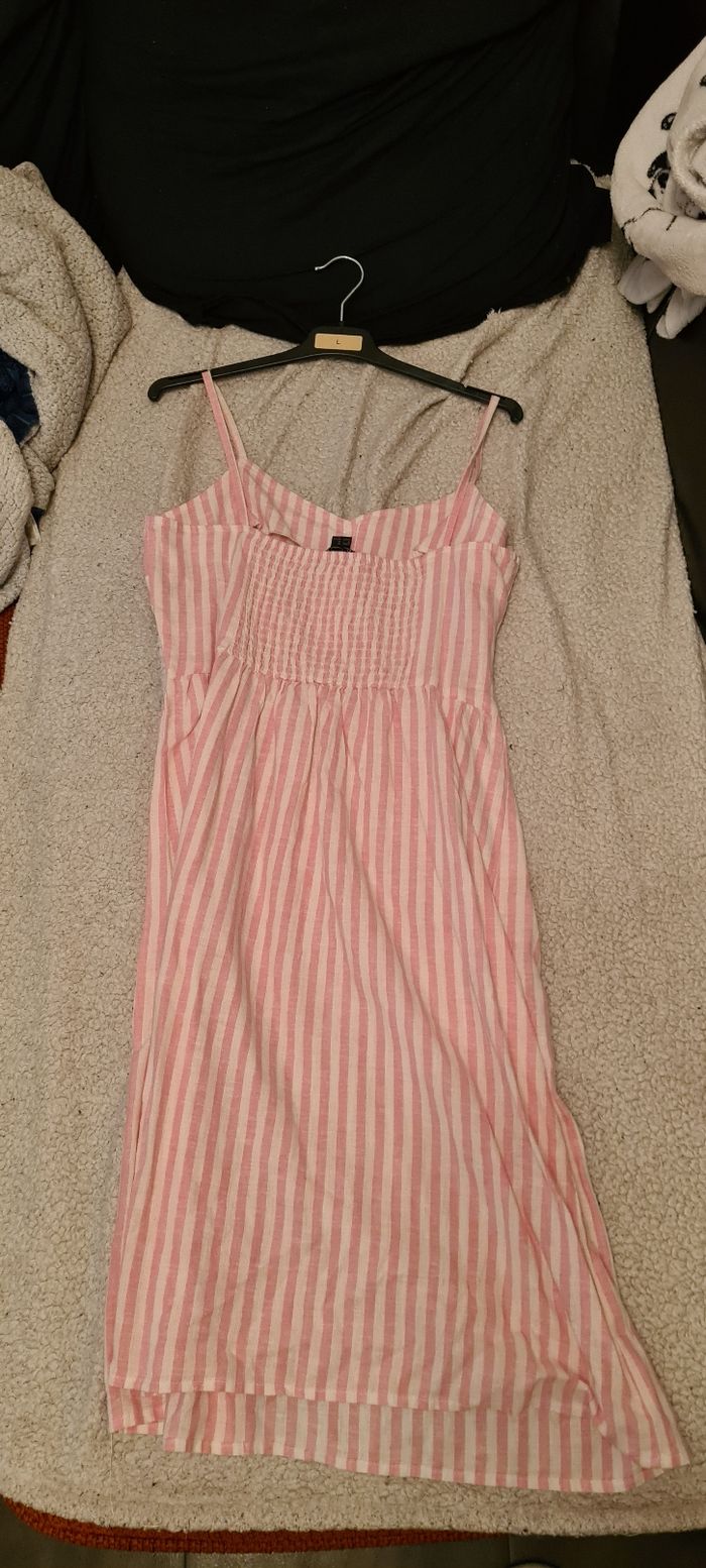 Robe été rose motif rayure à bretelles - photo numéro 3