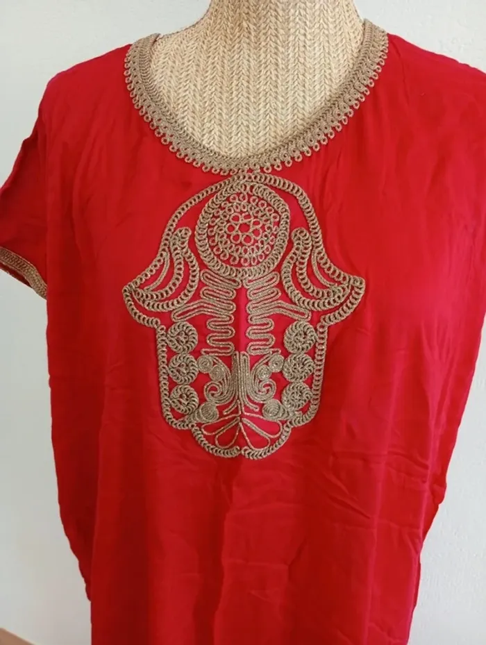 Robe tunique décontractée longueur 120cm taille unique rouge dorée - photo numéro 2