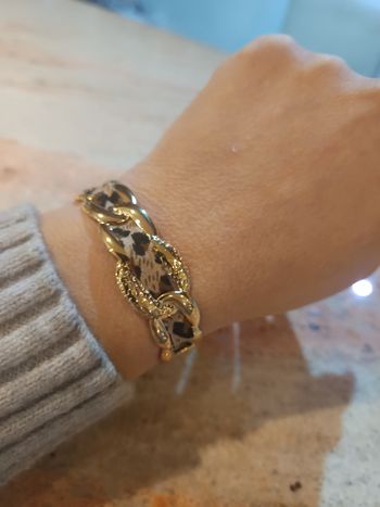 Bracelet original métal et tissu imprimé léopard tendance