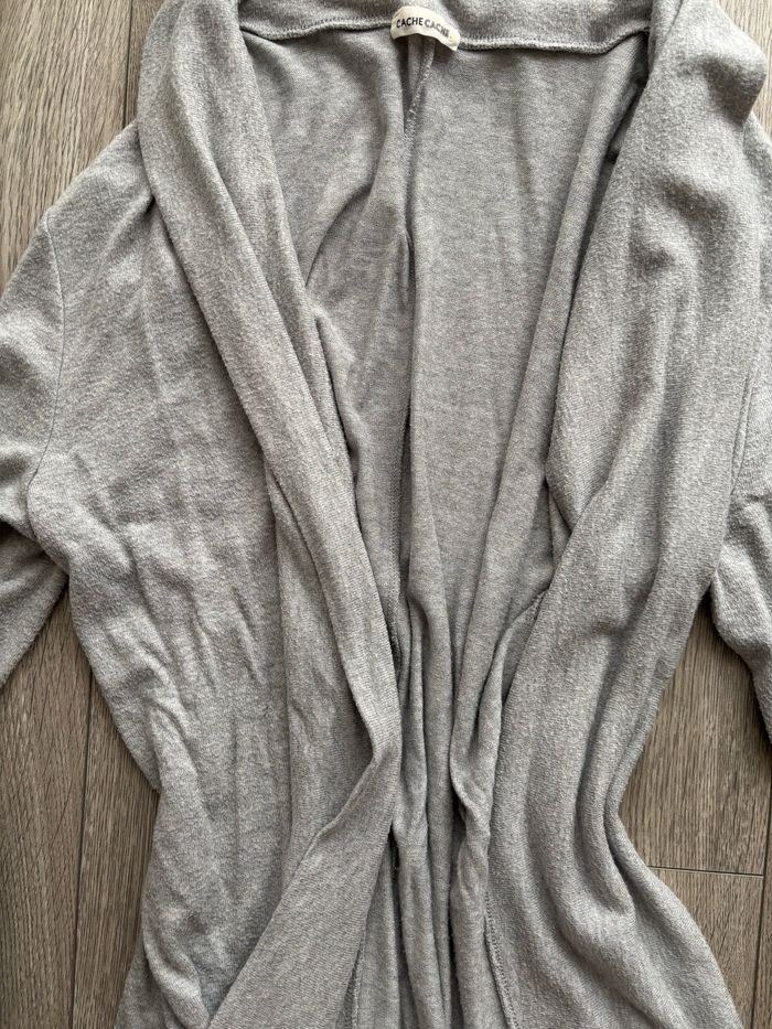 Gilet long gris avec col - photo numéro 3