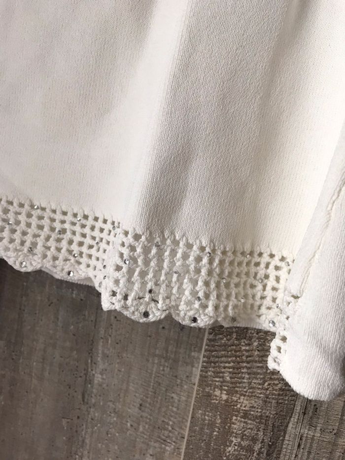 Pull léger  blanc à strass et broderie ajourée i.quing taille L - photo numéro 2