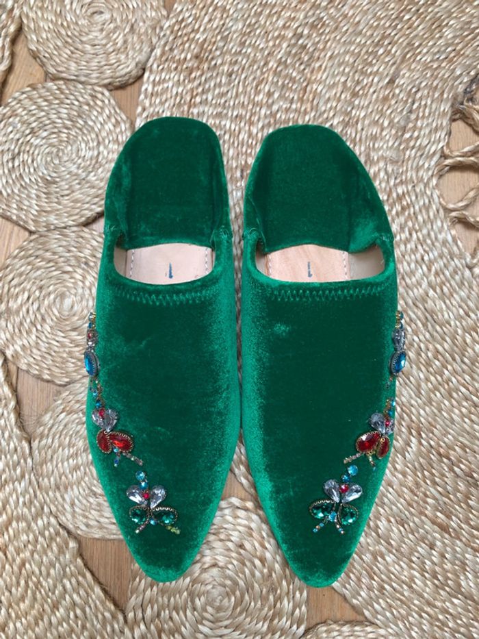 Paire de babouche en velours avec pierres | pointure unique 37/38 - 40/41 - photo numéro 6