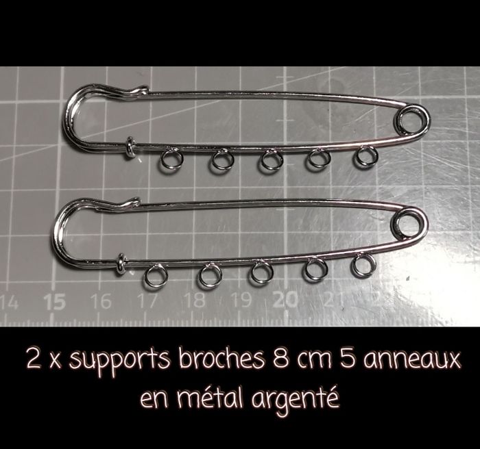 2 x supports broches 8 cm 5 anneaux en métal argenté