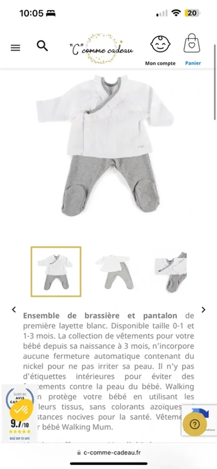 Ensemble 0-3mois 100% coton - Walking Mum - photo numéro 5