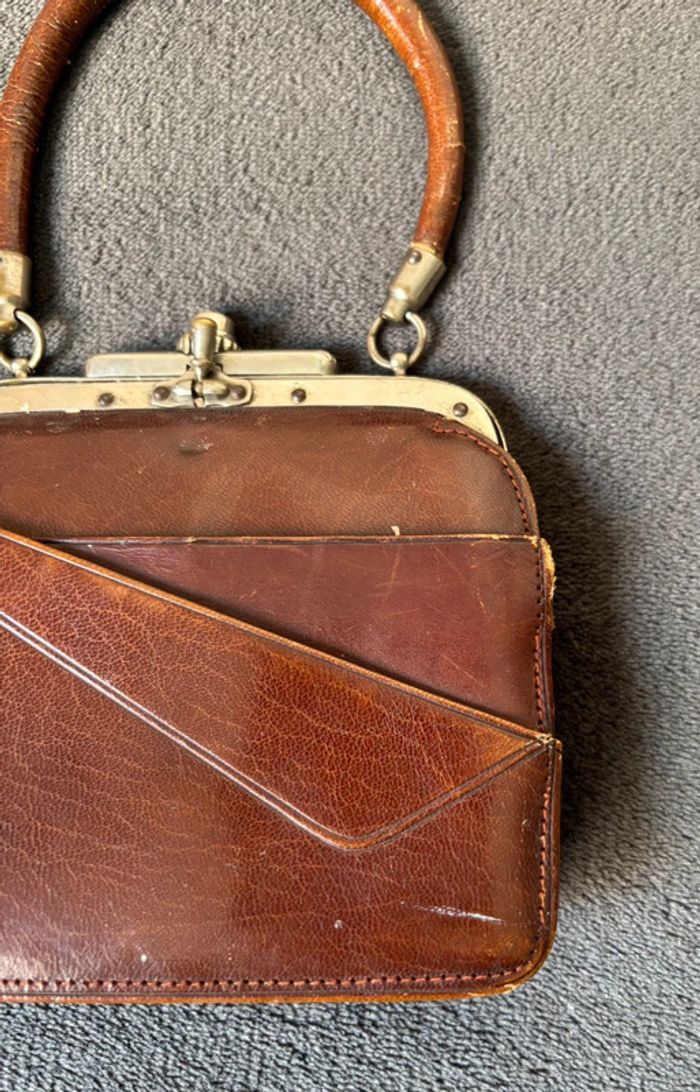 Sac à main ancien en cuir années 30 - photo numéro 3