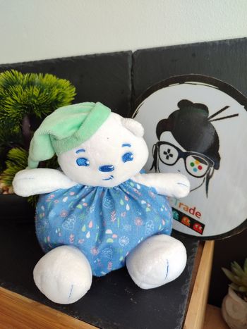 Doudou Ours Boule Bleu Blanc Bonnet Vert Uriage Goutte Fleur Flocon Demi Cercle