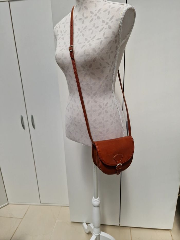 Sac Bandoulière Vintage Cuir Véritable Camel Vera Pelle - photo numéro 2