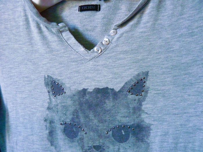 T-shirt Fille IKKS 12 ans collection Chat gris TBE Manches Longues - photo numéro 2