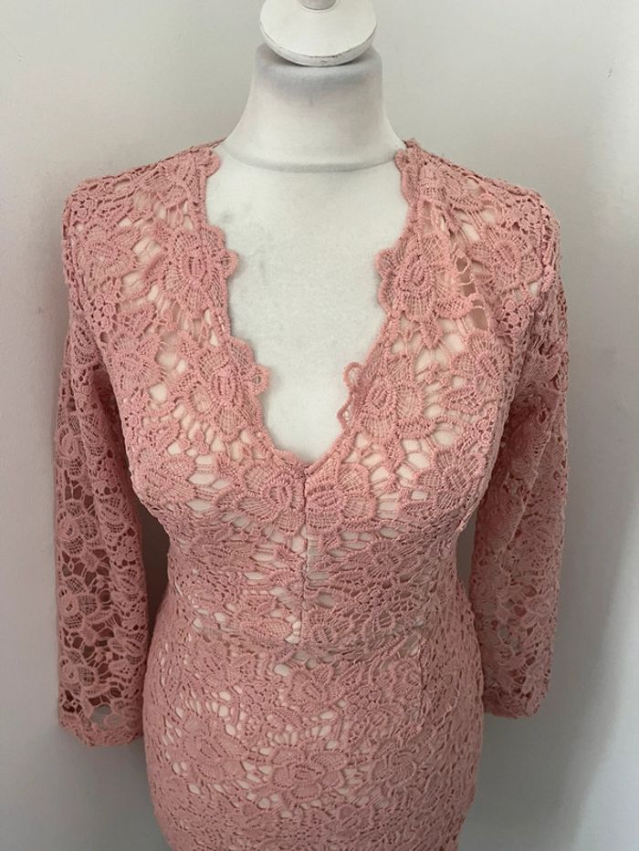 Robe de soirée rose et dentelle S - photo numéro 3