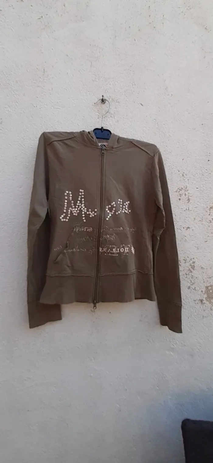 Sweat zippé kaki taille 1 à capuche