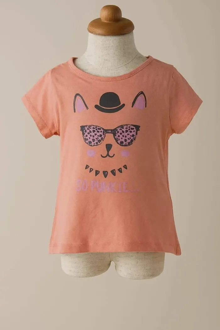 Tee shirt manche courte abricot motif chat Taille 6 ans - photo numéro 2