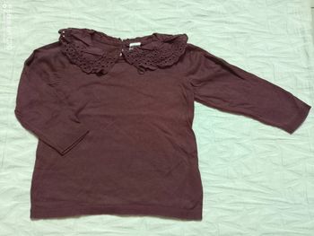 H&M pull coton fin col dentelle prune