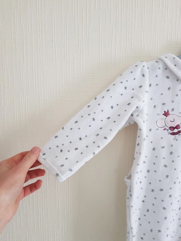 Pyjama 1 pièce blanc étoiles grises avec souris danseuses - photo numéro 3