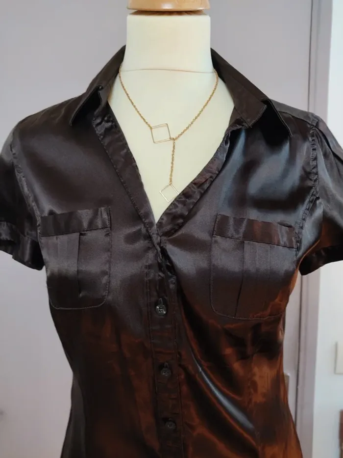 Chemise femme manches courtes marron Zara S 36 TBE - photo numéro 4