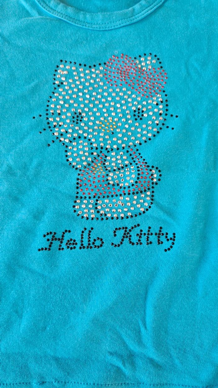 T shirt fille à manches courtes, bleu turquoise, avec sequins, Hello Kitty, 5 ans - photo numéro 3