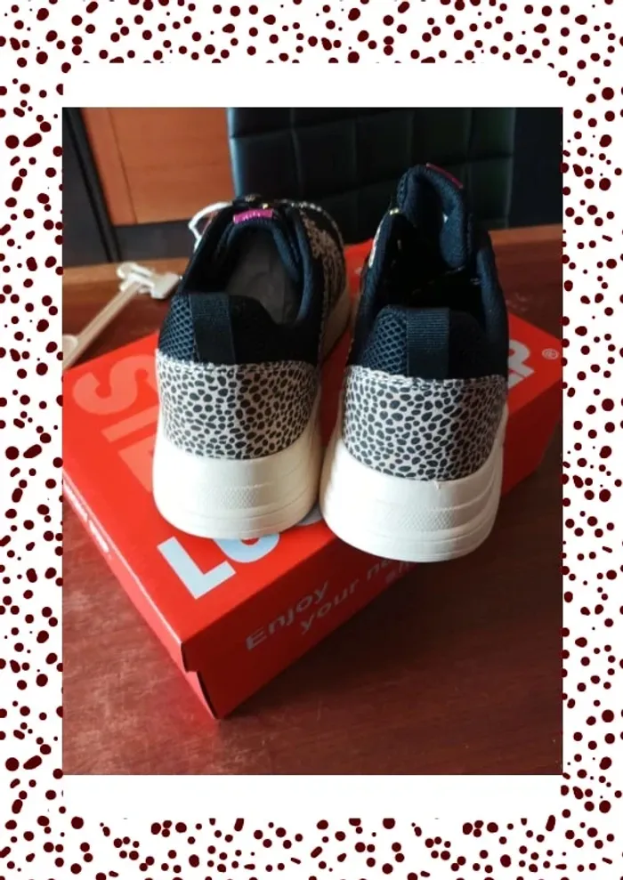 Basket femme neuve, noire plus motif léopard et rose paillettes - photo numéro 4