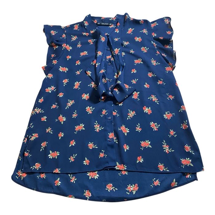 Zara Chemise cravate bleue fleurie Taille M/38