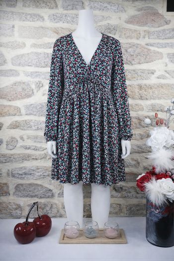 Robe manches longues fleurie noire et multicolore Femme taille 54 marque Boohoo 🌺