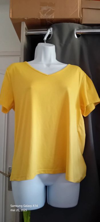 Tee-shirt fluide basique col en V jaune femme XL shein