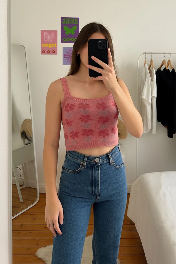 Crop top à fleurs rose et bleu – taille 36