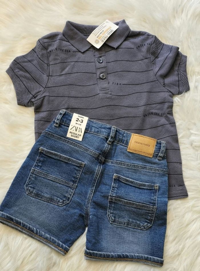 NEUFS (NON PORTÉS) 💙🤩😍⚘️ensemble polo mc et short en jeans 3 ans garçon 💙⚘️😍 - photo numéro 2