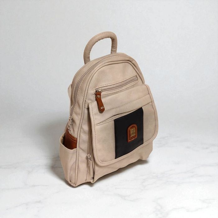 Petit sac à dos en cuir polyuréthane crème - photo numéro 2