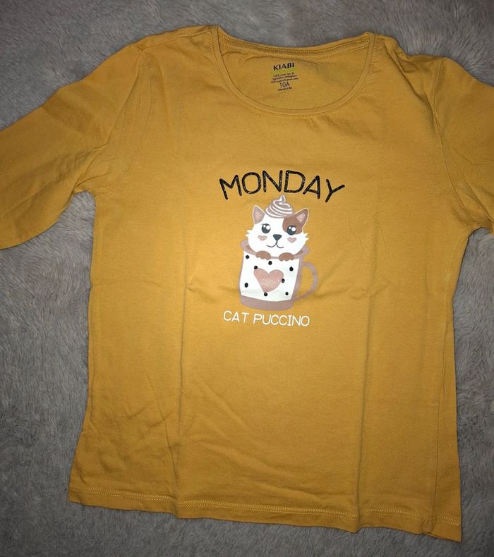 T shirt manche longue jaune moutarde kiabi 10 ans - photo numéro 3
