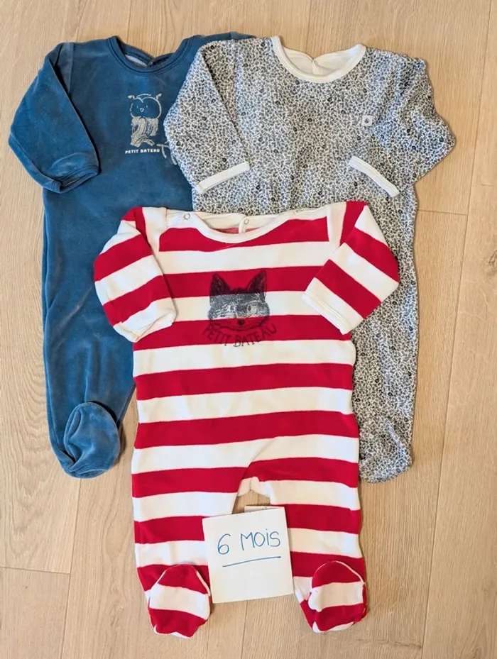 Lot de 3 pyjamas velours Petit bateau - Taille : 6 mois