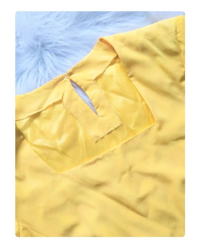 Blouse manches courtes jaune fait main à épaulettes vintage années 90 - photo numéro 3