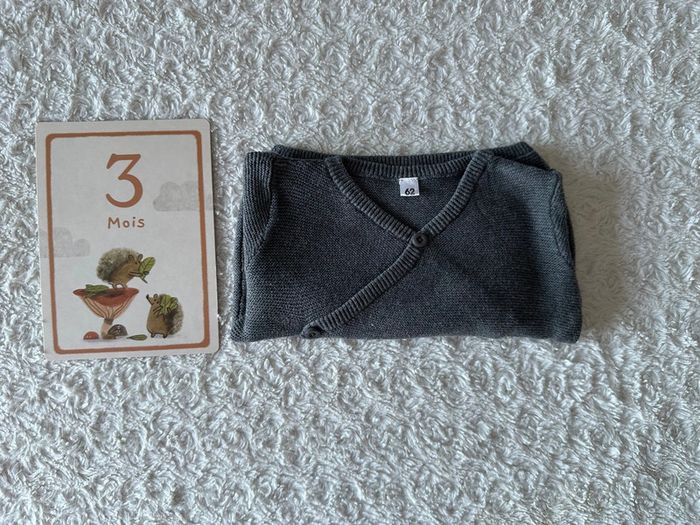 Gilet cardigan, brassière gris, trois mois, 62 cm in extenso - photo numéro 4