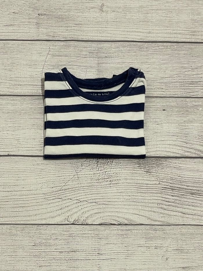Grain de blé - T shirt - rayure bleu marine et blanche - 12 mois