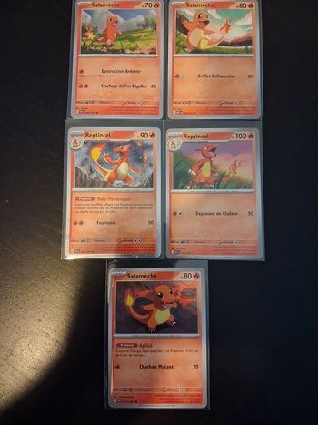 Lot 5 Cartes Pokémon Salamèche & Reptincel - État Neuf (FR)