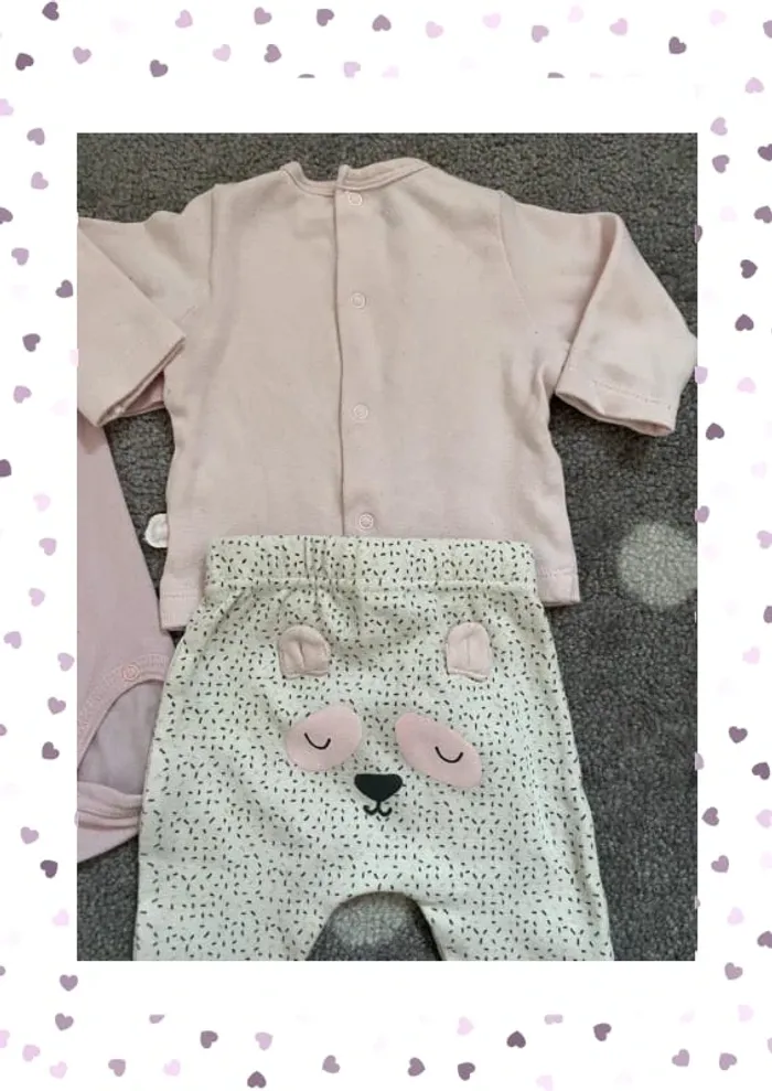 Ensemble 3 pièces Bébé Fille Taille 1 mois/53 cm - photo numéro 5