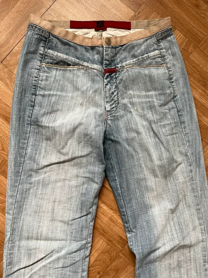 Pantalon jean évasé bleu turquoise vintage Marithé + François Girbaud - photo numéro 2