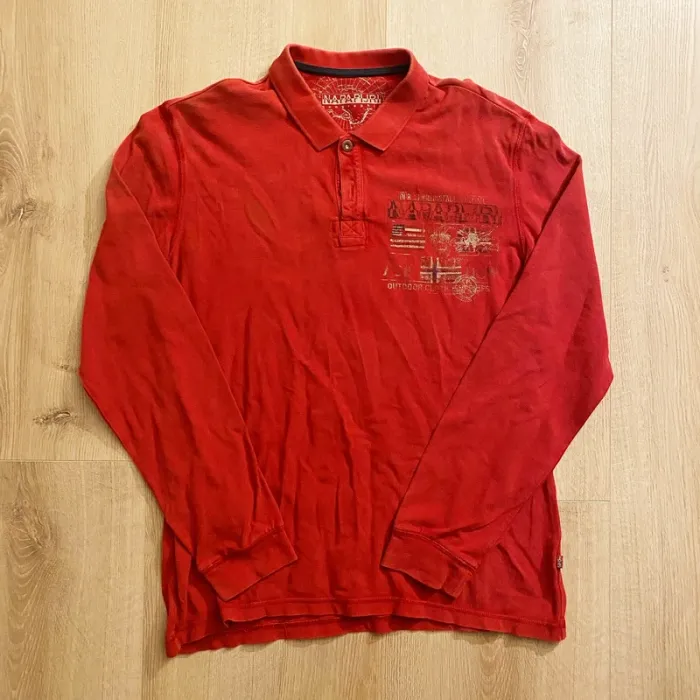 Napapijri Outdoor Clothing Polo Col V Rouge Homme Exclusive Collection Y2K (Taille M) - photo numéro 2